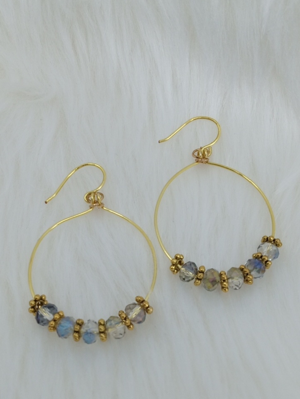 Auora Borals Beaded Round Hoop Pierced Earrings Gold Tone Handcrafted Elegant